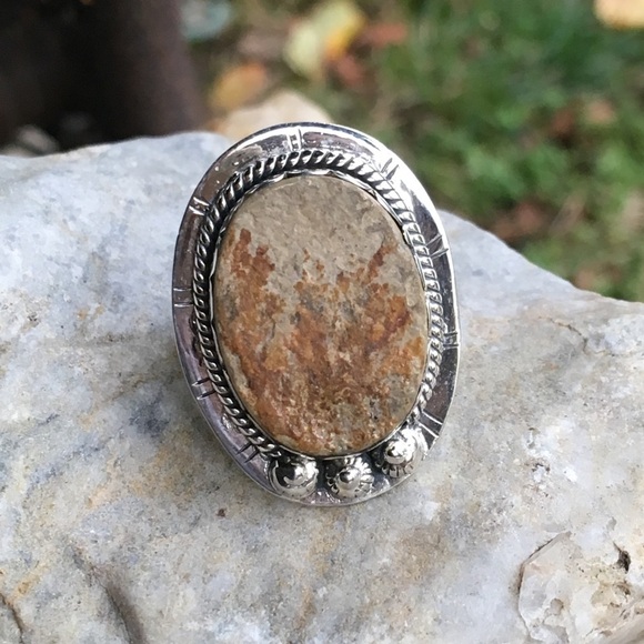 German dendritic marlstone 925 sterling ring sz 6 NWT - Picture 1 of 6